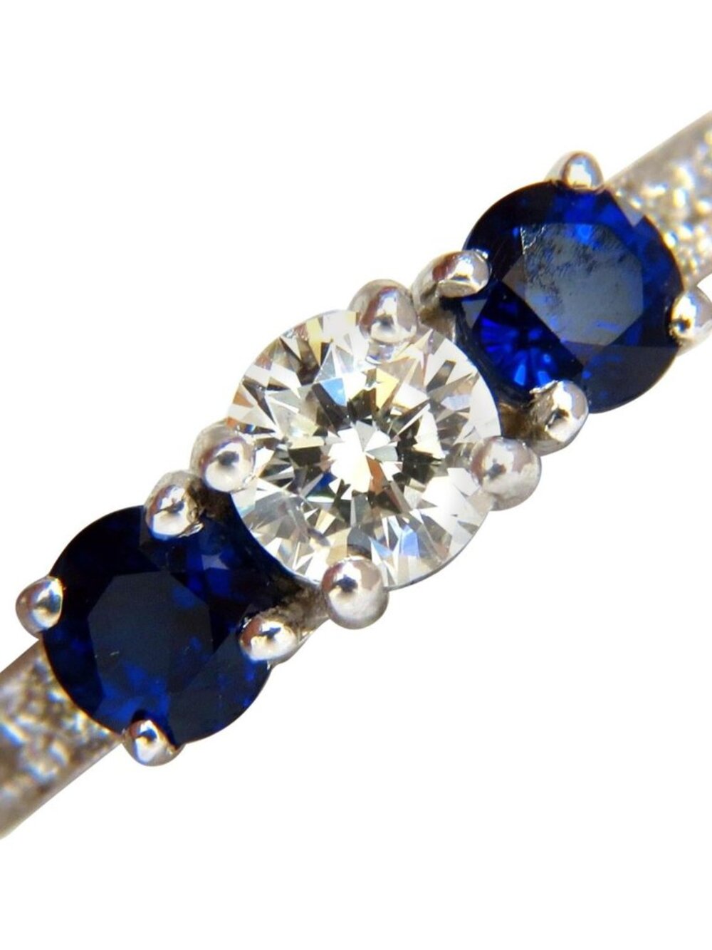1.85ct NATURAL BLUE SAPPHIRE DIAMONDS RING 14KT CLASSIC THREE BEAD SET*